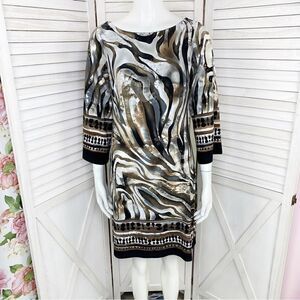 Enfocus Studio Printed Tunic Shift Dress Black Brown 6 Pullover‎